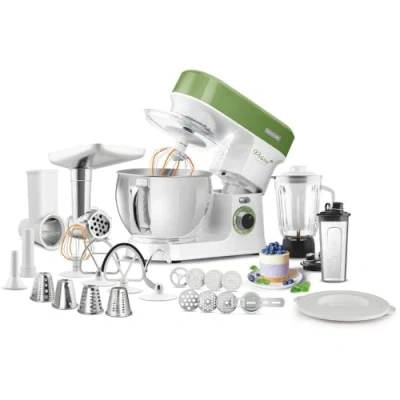 Immagine di Sencor impastatrice planetaria, Robot da cucina multifunzione Potente, Motore 1200W, con Illuminazione LED, 6 Velocità, Pulsante e 2 programmi NutriSmart, Kit Accessori Completo Verde 3780