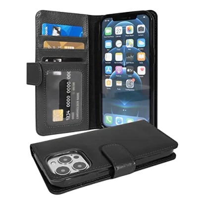 Immagine di Cadorabo Custodia Libro compatibile con Apple iPhone 13 PRO in NERO PROFONDO 3 Vani di Carte e Chiusura Magnetica Portafoglio Cover Case Wallet Book Etui Protezione