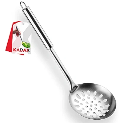 Immagine di KADAX Schiumarola in acciaio inossidabile, Mestolo per Schiumarola, filtrante, con manico ovale, Occhiello appenderlo, Cucchiaio filtrante