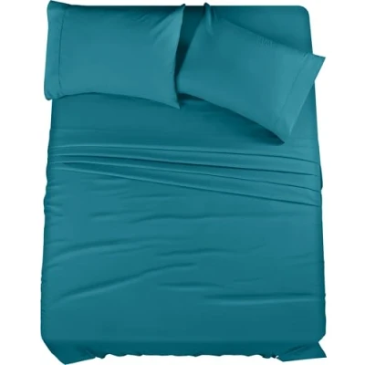 Immagine di Utopia Bedding Set di lenzuola per letto queen size, in microfibra spazzolata, resistente al restringimento e allo sbiadimento, facile da pulire (queen blu denim), 4 pezzi