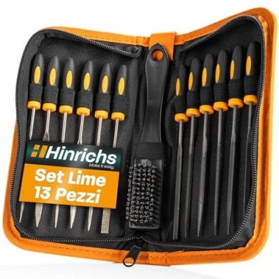Immagine di Hinrichs Set Lime Metallo e Legno 13 Pezzi Include Custodia 6 Diamantate, Ferro, 1 Spazzola in Acciaio di Modellismo, Mini Lime, Legno, Raspa per