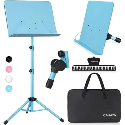 Immagine di CAHAYA Leggio Musicale Pieghevole per Spartiti &amp; Supporto Tavolo 2IN1 Musicali da Orchestra Portatile con Altezza Regolabile 80 145cm Colore Blu Modello CY0194 3