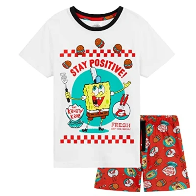 Immagine di Spongebob Squarepants Pigiama Bambino Cotone 3 14 Anni Corto Estivo a Maniche Corte e Pantaloncini Gadget Regalo per Ragazzi (Bianco/Rosso, 4 5 Anni)