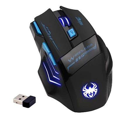 Immagine di Zelotes Mouse Senza Fili, Gaming Wireless, Ergonomico Ottico,2400DPI,2.4G, 7 Pulsanti per PC, Mac (Nero)