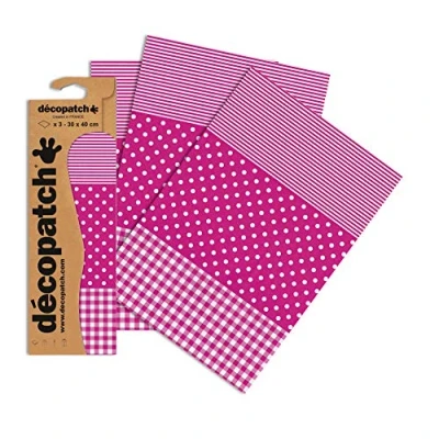 Immagine di DecoPatch C486O 1 Busta da 3 Fogli di Carta Stampata 30x40 cm, Cotone, Pois, a Righe Rosa
