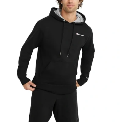 Immagine di Champion, Powerblend, Fleece Hoodie, Comfortable Men&#039;s Sweatshirt, Logo (Reg. Or Big &amp; Tall) Felpa con Cappuccio, Script Nero Piccolo, XL Uomo