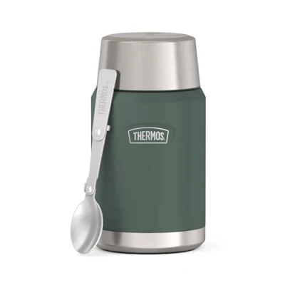 Immagine di Thermos ICON Food Jar 0,71 l, verde/forest mat, contenitore per cibo 710 ml, in acciaio inox 18/8 a doppia parete, mantiene caldo e freddo, con cucchiaio pieghevole, fondo antiscivolo, assolutamente