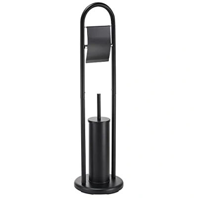 Immagine di MSV Bad Serie Abby Stand Set WC con contenitore interno estraibile per scopino WC, colore: Nero