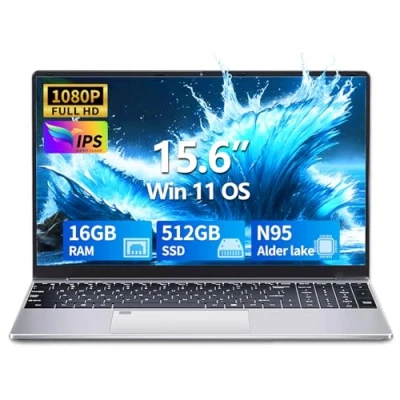 Immagine di 15.6 Pollici PC Portatile 16GB RAM 512GB SSD, Windows 11 Notebook Celeron N95 CPU, 180 Flip Laptop FHD 1920*1080, Tastiera Retroilluminata, Sblocco Impronta Digitale, USB3.0+BT4.2+Webcam+Mini HDMI