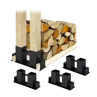 Immagine di Relaxdays Supporti per Portalegna, Set da 4 Staffe, Sostegni Cataste di Legna, Scaffali Fai Te, Metallo, Nero