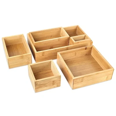 Immagine di Schramm® Set di 6 Pezzi scatole stoccaggio in bambù Varie Dimensioni Organizer Cassetto Organizzatore Sistema