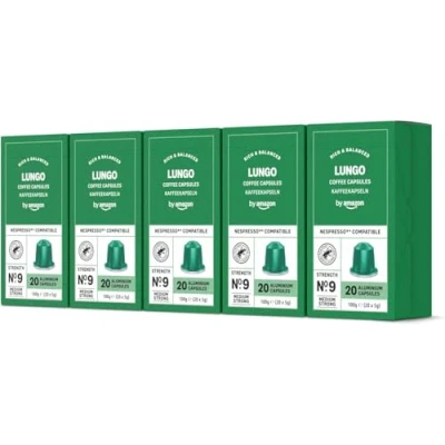 Immagine di by Amazon Capsule Caffè Lungo compatibili con Nespresso, tostatura media, 100 unità, 5 confezioni da 20 Certificato Rainforest Alliance