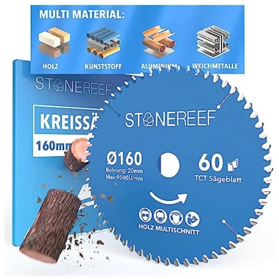 Immagine di STONE REEF Lama per sega circolare 160x20 cm, compatibile con a immersione e di Bosch, ideale legno, metallo alluminio