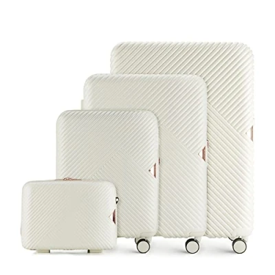 Immagine di WITTCHEN Valigia da viaggio Bagaglio a mano cabina rigida in Policarbonato con 4 ruote girevoli Serratura combinazione Maniglia telescopica GL Style Line Set di valigie Bianco