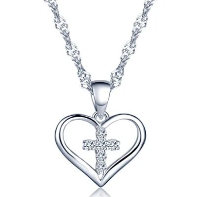 Immagine di Infinite U Classic croce in Argento Sterling 925 con ciondolo a forma di cuore zircone collana per donna/ragazza, colore: