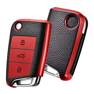 Immagine di OATSBASF Custodia per la chiave dell’auto con 3 tasti (pelle rossa)