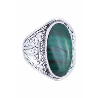 Immagine di Anello argento 925 con pietre preziose malachite pietra verde sterling da donna in vero (MRG 083 10 (62))