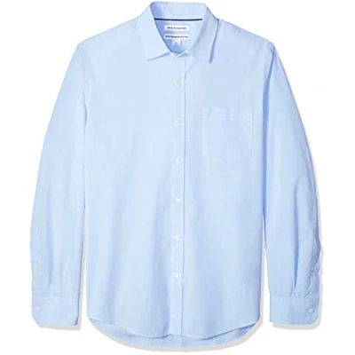 Immagine di Amazon Essentials Camicia in Popeline a Maniche Lunghe Slim Uomo, Blu Chiaro, M