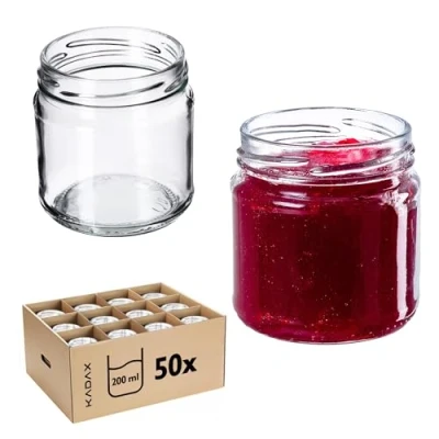 Immagine di KADAX Barattoli di Vetro da 200 ml, Vassetti Piccoli per Conserve Frutta, Marmellate e Miele, Contenitori Conservazione Alimenti (Set 50)
