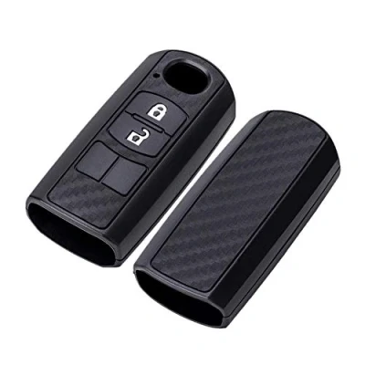 Immagine di Happyit Cover per chiave auto in fibra di carbonio modello morbido silicone Mazda 2 3 5 6 CX 7 9 4 MX5 Axela Atenza 2015 2018 2/3 pulsanti Keyless telecomando