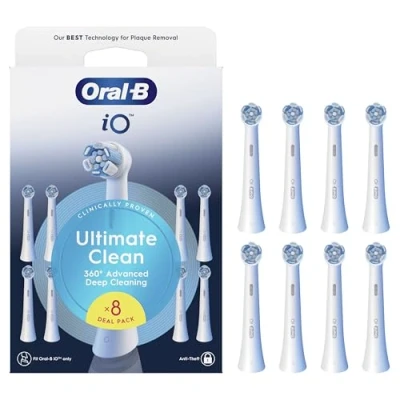 Immagine di Oral B Testine di Ricambio iO Series Ultimate Clean Bianche, Rotonde Originali, con setole CrissCross per rimuovere la placca, 8
