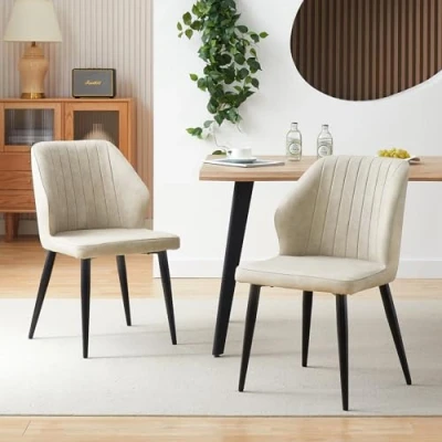 Immagine di CLIPOP Set di 2 sedie da pranzo in ecopelle, stile retrò, con schienali e gambe metallo robuste, per il tempo libero la casa l&#039;ufficio