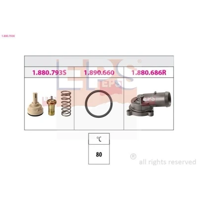 Immagine di EPS 1.880.793K Termostato motore 80 Made in Italy OE Equivalent con pezzi di raccordo VOLKSWAGEN: Touran I, Passat B7 Variant, B6 Variant