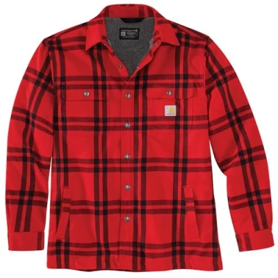 Immagine di Carhartt Camicia da uomo standard in flanella foderata sherpa, vestibilità comoda, colore crabapple