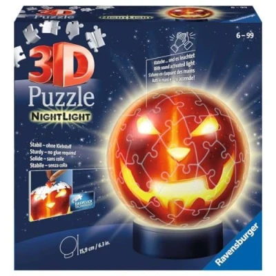 Immagine di Ravensburger Puzzle 3D, Zucca di Halloween Night Edition, Ball, per Bambini, 6+ Anni, Idea Regalo, Modellismo, 72 Pezzi, Include Supporto Esporlo
