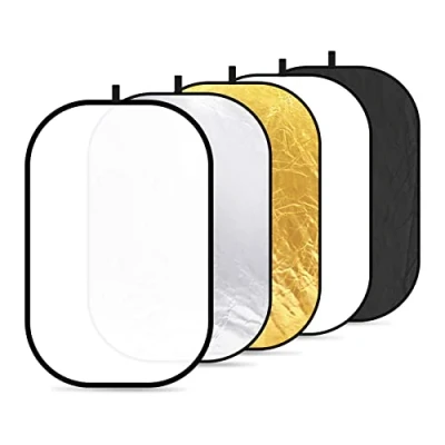 Immagine di Neewer® Pieghevole ovale 120 x 180 cm 5 in 1 professionale Multi disco di luce riflettore con Permeabile, Argento, Nero, Oro, Bianco