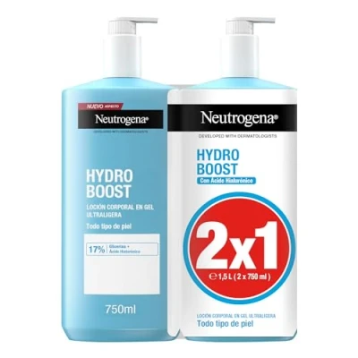 Immagine di Neutrogena Hydro Boost Lozione Gel Ultralight (confezione da 2 x 750 ml), crema idratante per il corpo rinfrescante con glicerina e acido ialuronico tutti i tipi di pelle
