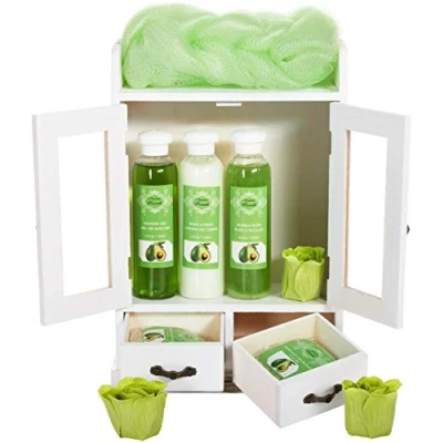 Immagine di BRUBAKER Confezione Regalo Bagno e Cura 10 Pezzi in Comodo Armadietto Bianco Avocado
