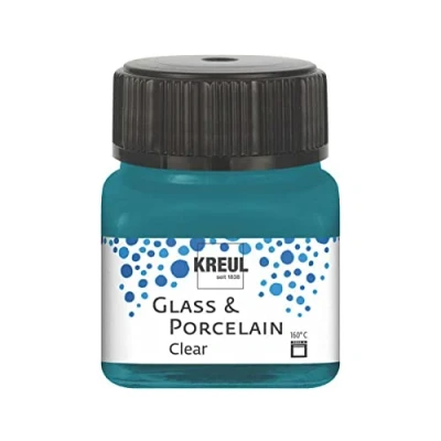 Immagine di Kreul 16216 Vetro Turchese Chiaro, in Barattolo, Vernice Trasparente a Base d&#039;Acqua per e Porcellana, ad Asciugatura Rapida, cristallina, Colore Turquoise, 20 ml,