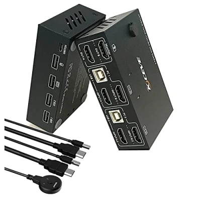 Immagine di Commutatore KVM 2 Computer Monitor, Interruttore HDMI USB 2.0 Doppio Monitor Supporta 4K @ 30Hz Condividi Mouse