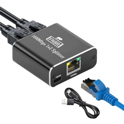 Immagine di FNBR Gigabit Switch Ethernet 2 porte Sdoppiatore 1000Mbps hub splitter 1 a Lan per TV, Set Top Box, Router, Telecamera POE, Computer, ecc