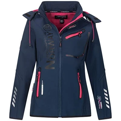 Immagine di Geographical Norway Giacca da donna softshell funzionale impermeabile IMS Edition Sport in bundle con urbandreamz Beanie S M L XL XXL, Rev Navy,