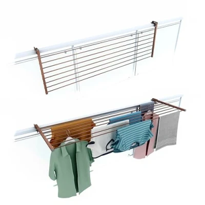 Immagine di foxydry Stendino da Balcone Ribaltabile, Stendibiancheria Ringhiera Esterno Resistente in Acciaio inox e alluminio Duo, per terrazzi, balconi ringhiere Lunghezza 162 cm (Marrone, cm)