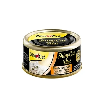 Immagine di GimCat ShinyCat filetto di tonno con zucca Mangime per gatti succulento senza aggiunta zuccheri adulti 24 scatolette (24 x 70 g)