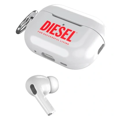 Immagine di Diesel Case compatible with Airpods Pro/Airpods Pro 2, TPU Protective Earbud Cover, Wireless Charging Compatible, Bluetooth Earphone Carry Case, Gloss Finish, White