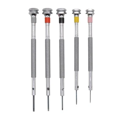 Immagine di KD89 Horotec MSA01.095 Set di 5 cacciaviti per orologiaio, in ottone cromato con punte standard, Ø 0,60 0,80 1,00 1,20 1,40 mm