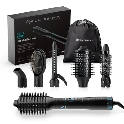 Immagine di Bellissima Style Expert Air Wonder 6in1, Spazzola ad Aria Calda, 6 Accessori, Tecnologia a Ioni, Spazzole Rivestite in Ceramica e Olio di Argan, Asciuga Dona Volume, Colpo Fredda, 1000 W