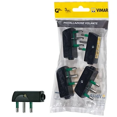 Immagine di Vimar FP00207 Spina grande piatta A squadra SICURY 2P+T 16 250 V 4 pezzi, standard italiano tipo SPA17, uscita cavo 90