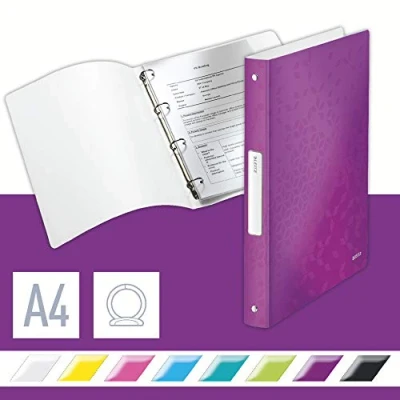 Immagine di Leitz 42580062 Raccoglitore a 4 anelli WOW, formato A4, in polipropilene, dorso da 25 mm, viola, purple