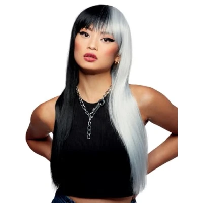 Immagine di Smiffys Parrucca Manic Panic® Raven Virgin™ Downtown Diva™, capelli lunghi e lisci con frangetta bombata, stilizzabile a caldo