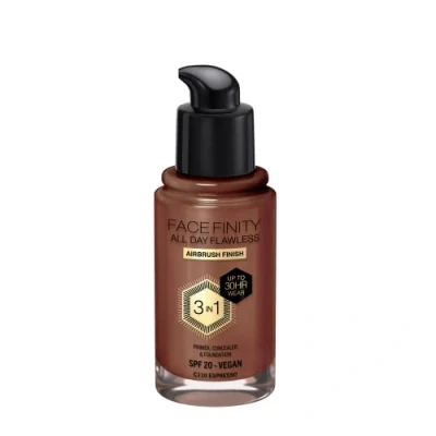 Immagine di Max Factor Fondotinta Facefinity All Day Flawless Correttore, liquido e primer viso 3 in 1, Formula vegan, Copertura modulabile, Tenuta fino a 30 ore, SPF20 C110 Espresso, ml