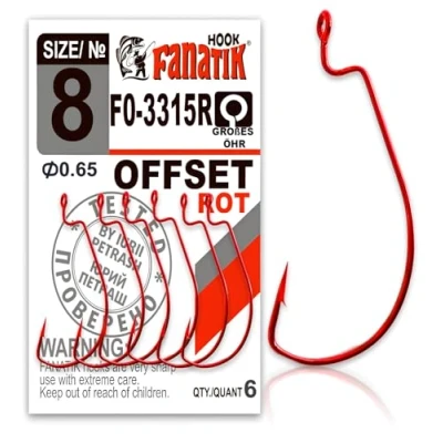 Immagine di FANATIK ami da pesca Offset FO 3315 misure 8, 6, 4, 2, 1, 1/0, 2/0, 3/0, 4/0, 5/0 Ganci per Gomma Esche Jig Hook for Soft Baits Lures Fanatic Amo Gancio (Rosso, 35mm #2 5 Pezzi)