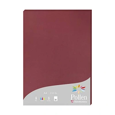 Immagine di Clairefontaine 24293C Astuccio da 25 fogli Formato A4 (21x29,7cm) 210g/m² Colore Bordeaux Inviti Eventi e Corrispondenza Gamma Pollen Carta Premium Liscia