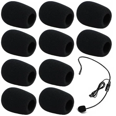 Immagine di 10 Pcs Copertura Microfono In Spugna,Operchi Per Schiuma,Confezione Da Schiuma Microfono,Mini Aula,Sala Conferenze,Performance Sul Palco,Diametro 8mm,Nero