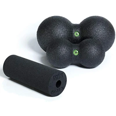 Immagine di BLACKROLL® DUOBALL set di attrezzi per la fascia l&#039;originale. Prodotti automassaggio fascia. 08, 12, MINI rullo in nero.