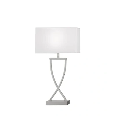 Immagine di Fischer &amp; Honsel lampada da tavolo Anni, con paralume in tessuto e struttura elaborata, scrivania metallo nichel opaco bianco, attacco E27, 27 x 12 51 cm